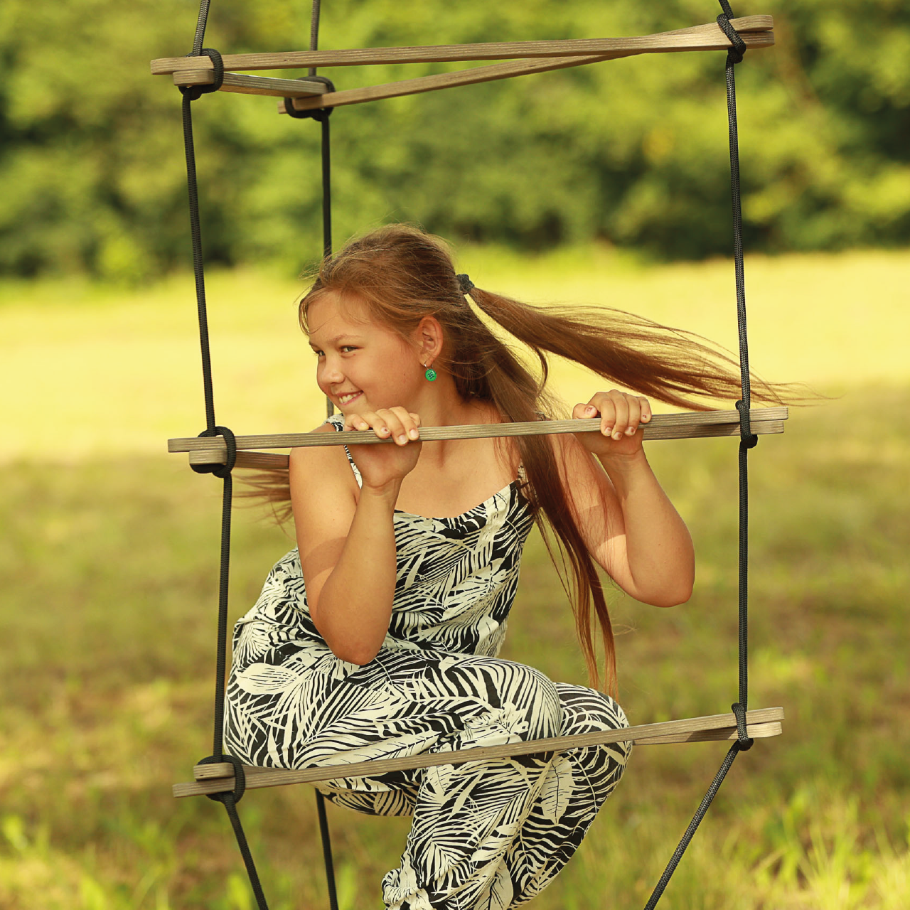 Rope ladder Triangle swing set medium brown